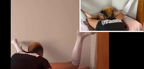  Sexy model starts fuck toy training by black manager while wearing knee high socks